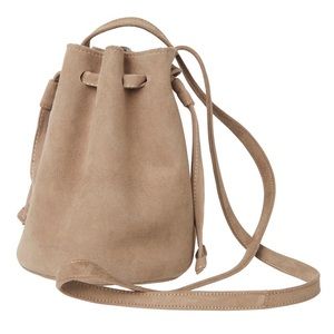 Sarah Stewart Drawstring Taupe Suade Bucket Handbag
